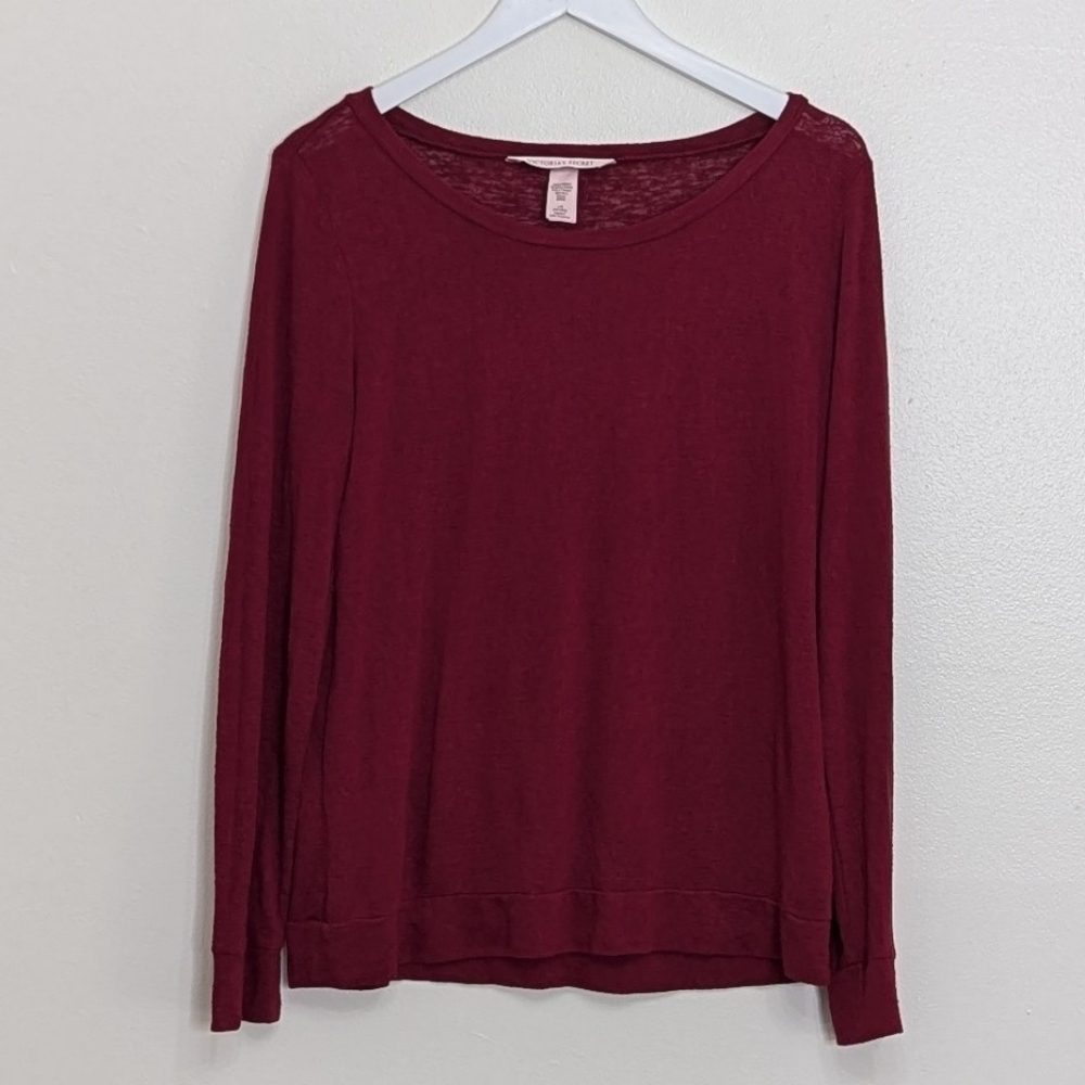 Victoria's Secret Shirt Large Long Sleeve Maroon Red Burnout Scoop Neck